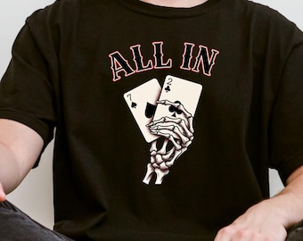 Halloween All in Aces Poker Shirt, Skeleton Hand Card Game Tee, Poker Skull Hand T-Shirt, All in Four Aces Gambling Tee, Poker Night Tee