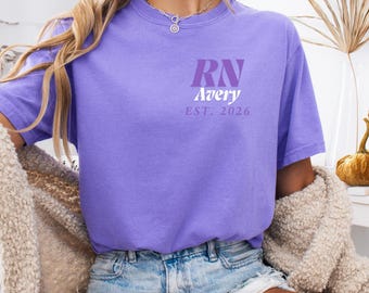 Custom Registered Nurse Shirt With Name, Comfort Colors® Personalized RN Pocket Shirt, Nurse Appreciation Long Sleeve Tee, Cute Nurse Gift