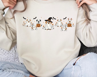 Сute Ghost Dog Sweatshirt, Halloween Sweatshirt, Ghost Hoodie, Dog Lovers Tee, iprintasty Halloween, Halloween Dog T-shirt, Spooky Season