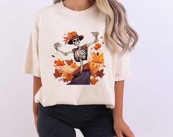 Comfort Colors® Dancing Skeleton Shirt, Pumpkin Tee, Pumpkin Skeleton  Shirt, Fall Long Sleeve Shirt, Halloween Party Tee, Spooky Season Tee