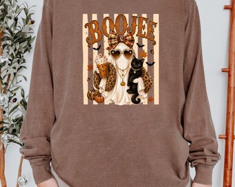 Comfort Colors® Boo-Jee Ghost Shirt, Leopard Ghost Tee, Ghost Coffee Shirt, Funny Fall Shirt, Ghost Tee, Girly Halloween Gift, Boojee Shirt