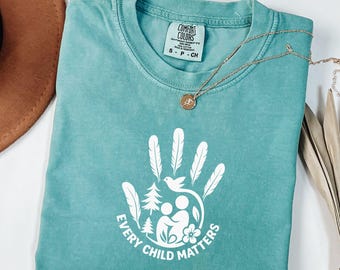 Every Child Matters Shirt, Comfort Colors® ECM T-Shirt, Indigenous Owned Tee, Indigenous Feather Shirt, Native Design Long Sleeve Tee