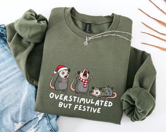 Overgestimuleerd maar feestelijk kersttrui opossum, grappig kerst-T-shirt, kersttrui opossum, cadeau opossum, meme-hoodie