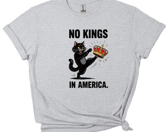 Maglietta con gatto nero "No Kings in America", maglietta "No Kings", maglietta con meme politico divertente, maglietta patriottica, felpa con Lady Liberty, giustizia sociale