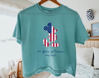 USA Flag Mickey Boxy Tee, Comfort Colors® 250 Years of Freedom Patriotic Shirt 1776 2026, 4th Of July Shirt,  USA Independence Day Boxy Tee