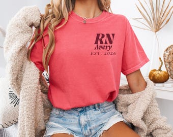 Custom Registered Nurse Shirt With Name, Comfort Colors® Personalized RN Pocket Shirt, Nurse Appreciation Long Sleeve Tee, Cute Nurse Gift