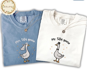 Embroidered Mrs and Mr Silly Goose Shirt, Comfort Colors® Silly Goose Bride TShirt, Bride To Be Funny Goose Lover Tee, Embroidered Bride Tee