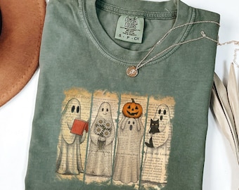 Ghost Comfort Colors Shirt & Halloween Black Cat, Halloween Ghost Tshirt, Spooky Season Cat Tee, Halloween Cute Women Outfit, Halloween Gift