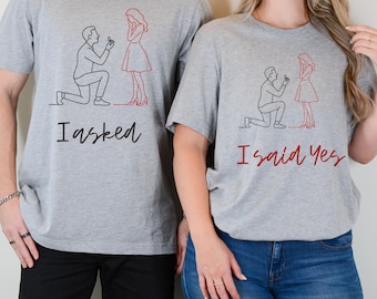 Engagement Shirts, ich fragte, ich sagte ja T-Shirts für Paare, Verlobungsvorschlag T-Shirt, Verlobungs Ankündigung T-Shirt, Flitterwochen T-Shirt, Verlobte Shirt