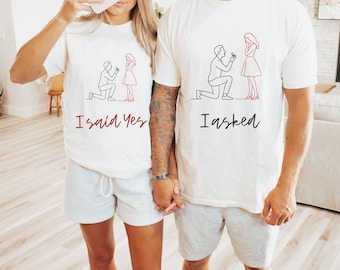 Engagement Shirts, ich fragte, ich sagte ja T-Shirts für Paare, Verlobungsvorschlag T-Shirt, Verlobungs Ankündigung T-Shirt, Flitterwochen T-Shirt, Verlobte Shirt
