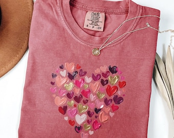 Comfort Colors® Mothers Day Gift, Watercolor Heart Shirt, Valentines Gift, Colorful Heart Long Sleeve Tee, Gift For Mom, Mother's Day Gift