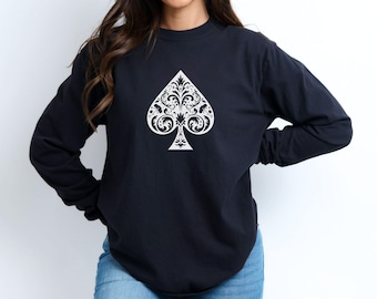 Camiseta de picas con baraja de cartas, camiseta de picas con atuendo de póker Comfort Colors®, camiseta de picas con cartas de bridge, naipes a juego para casino de picas