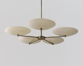 Mid-Century Italian Brass Chandelier: Stilnovo Style Modern 5-Light Pendant - Handmade Sputnik Ceiling Light