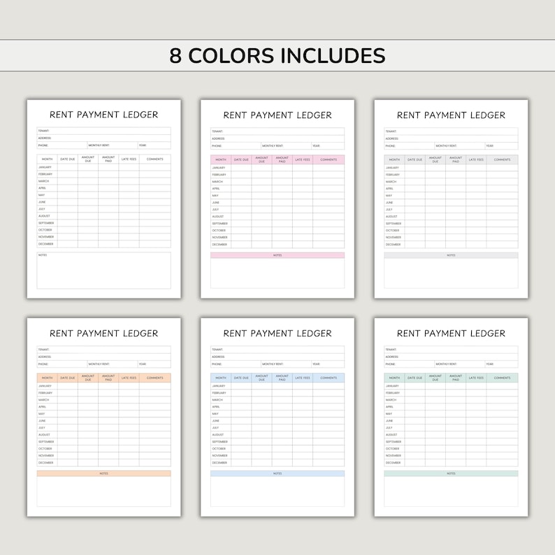 Rent Payment Ledger Printable, Rental Tracker Sheet, Monthly Rent Log ...