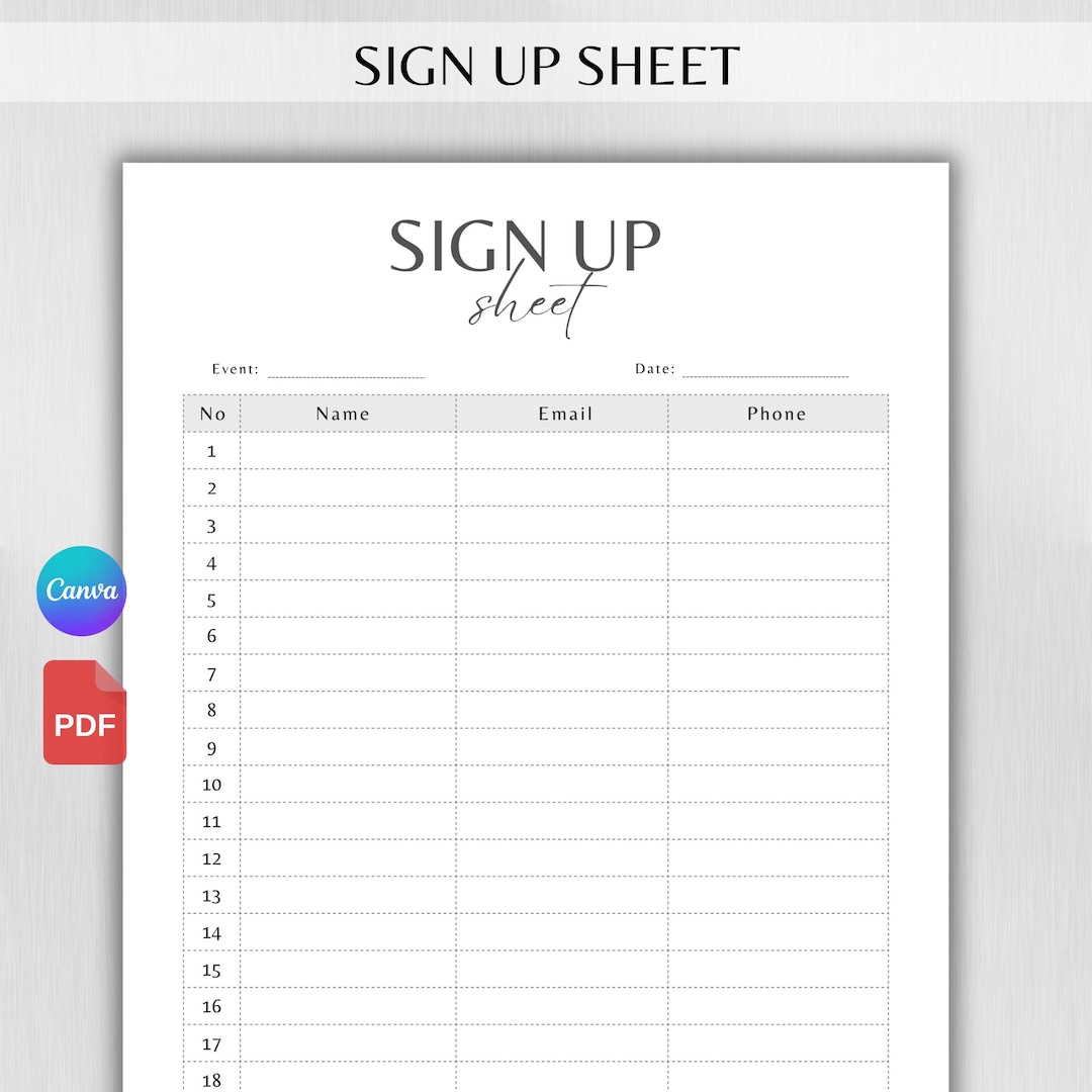 Event Sign Up Roster Printable Sign up Sheet Template | Event Sign up Form | Editable Canva ...