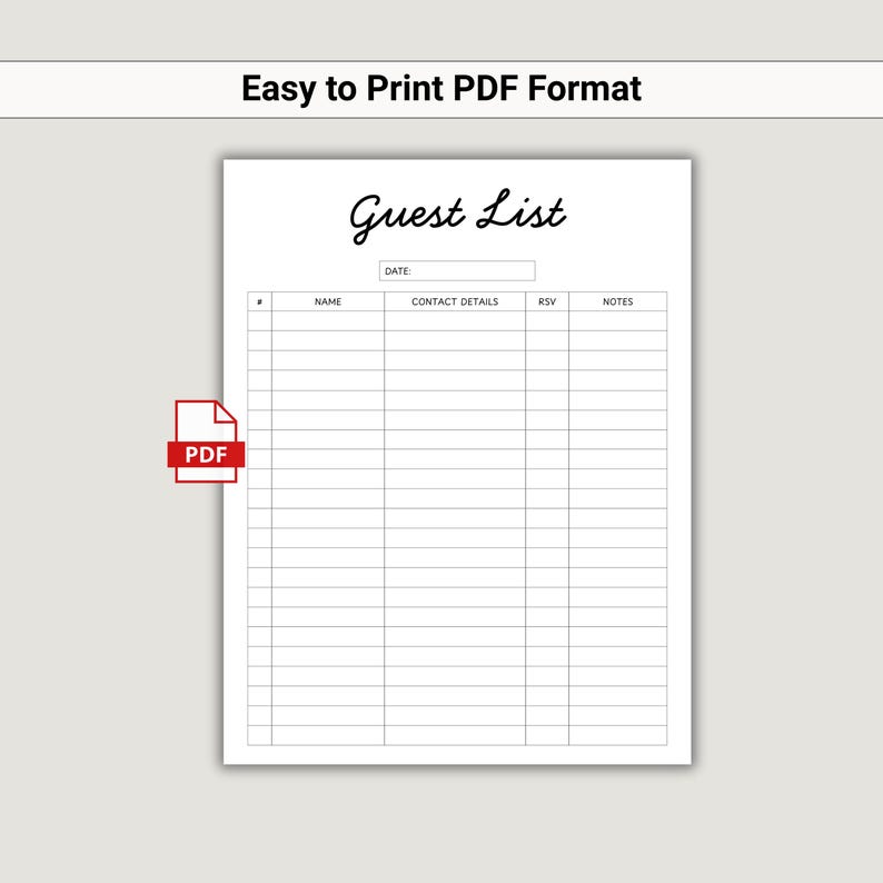 Guest List Tracker Printable Wedding Planner Sheet | Event Guest ...