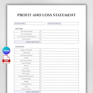 Editable Profit and Loss Statement Template | Small Business Finance Tracker | Monthly Income and Expense Sheet |  Printable P&L Report