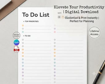 Editable To Do List Printable Canva Template, Pastel Daily Task Tracker, Prioritized Daily Planner Insert, Minimalist Checklist A4 US Letter