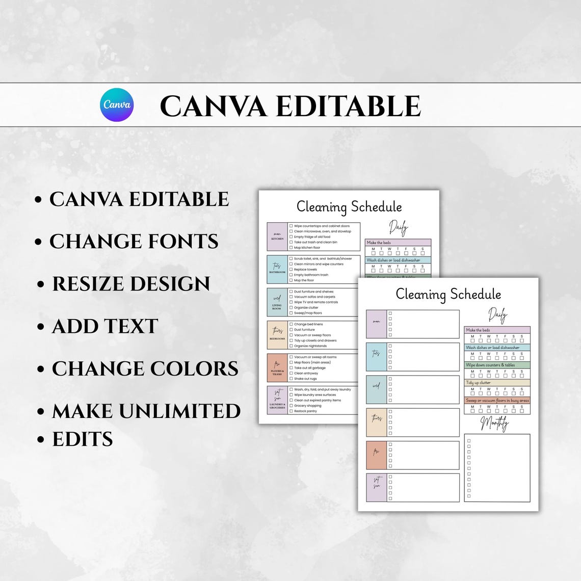 Editable Cleaning Schedule Printable Daily Weekly Monthly Cleaning ...