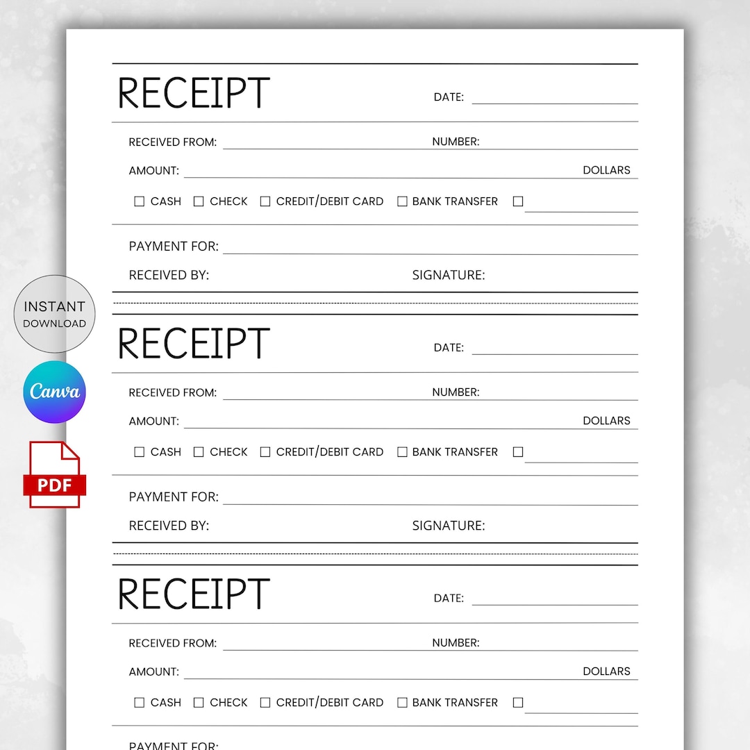 Editable Receipt Template Canva | Printable Receipt Form PDF | Small ...
