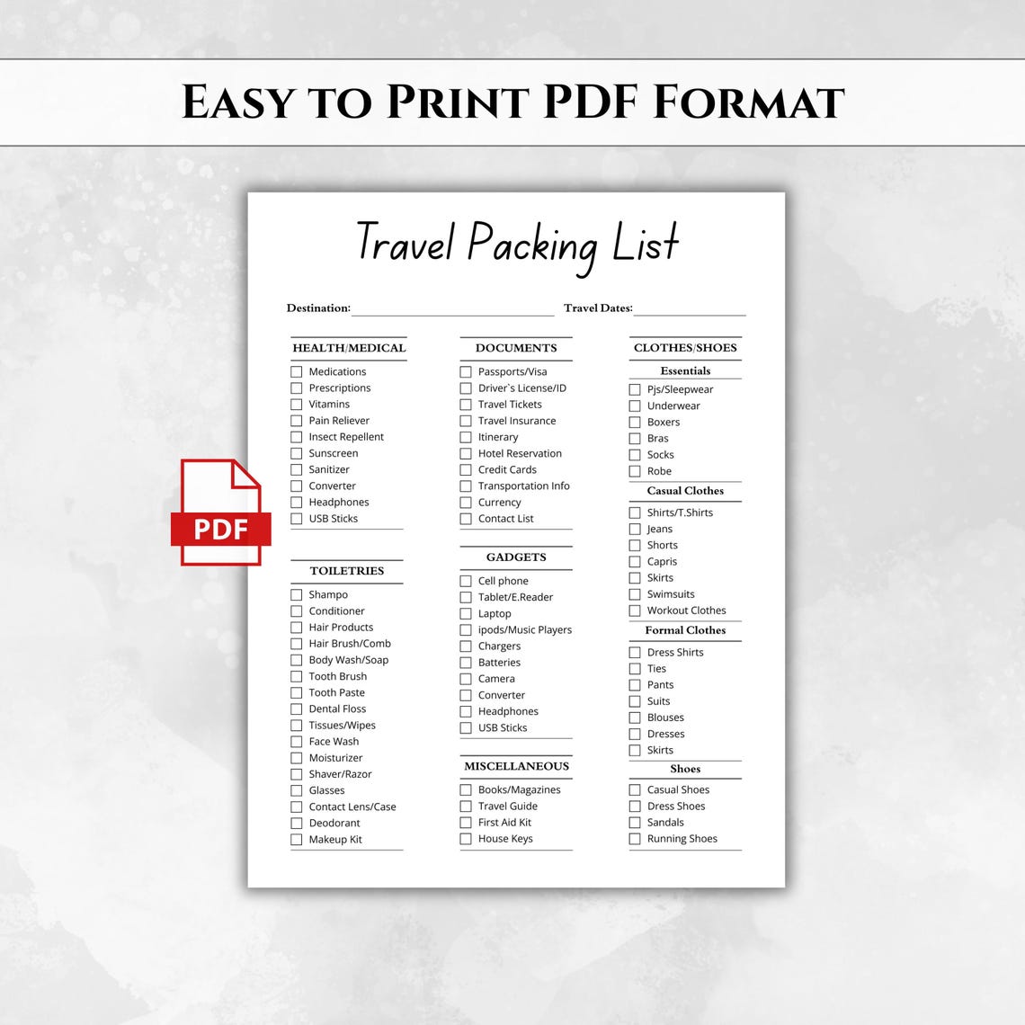 Travel Packing List Printable | Vacation Packing Checklist | Travel ...