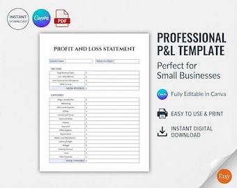 Small Business Profit and Loss Statement Template Editable Canva, Printable Income Expense Tracker, Income Statement P&L Sheet US Letter A4