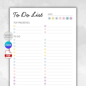 Lista de tareas imprimible / Planificador diario de tareas / Lista de tareas editable en Canva / Lista de tareas mínimas / Planificador de productividad en PDF