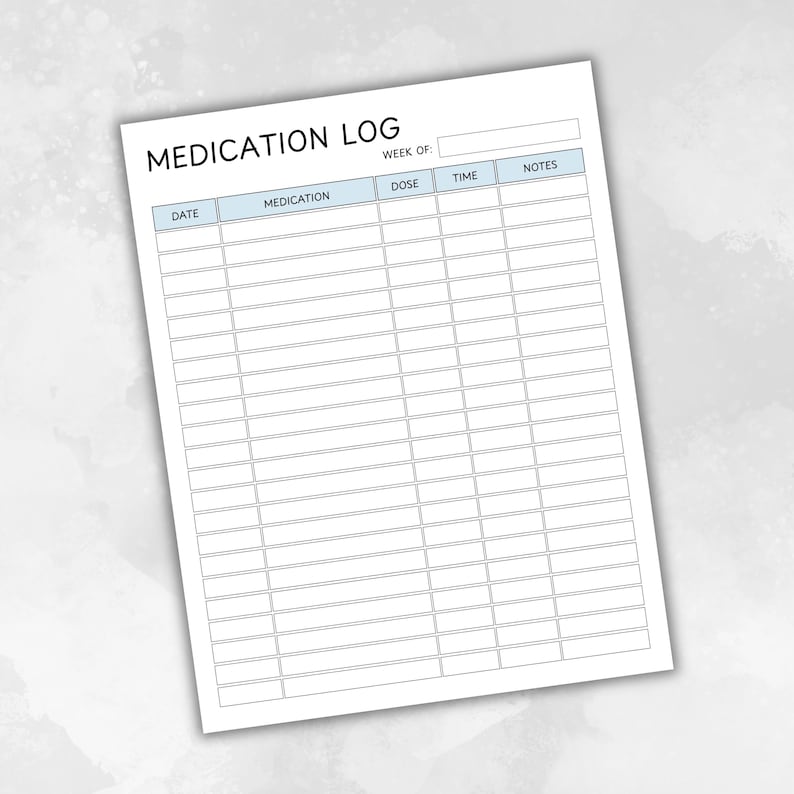 File Header Medication Medication Log Tracker Editable Template | Daily Medication Log Sheet ...