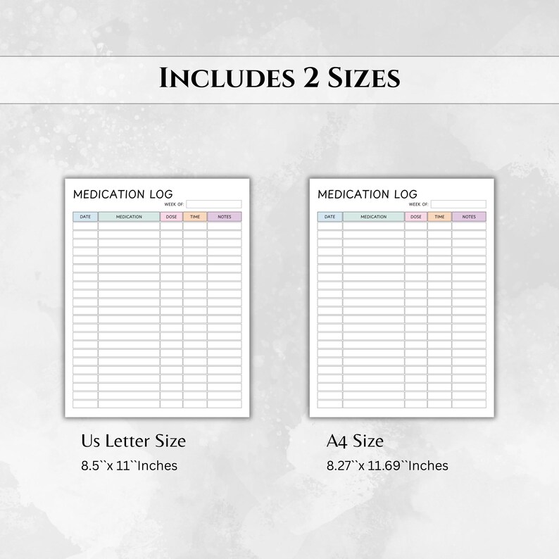 File Header Medication Medication Log Tracker Editable Template | Daily Medication Log Sheet ...