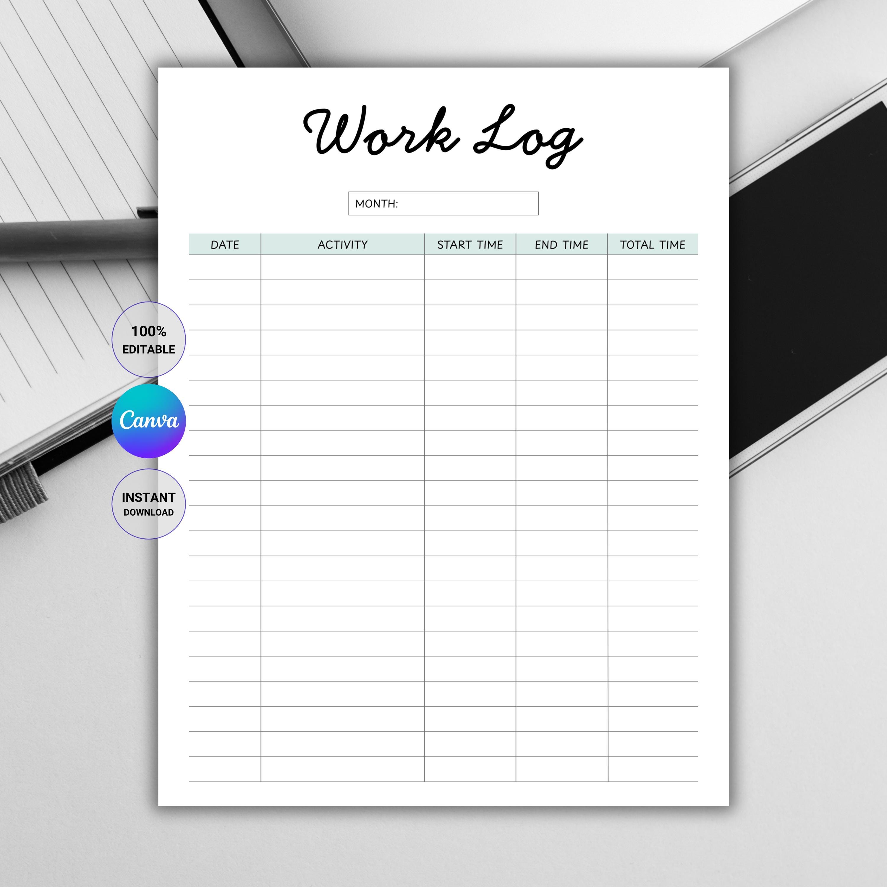 Personal Work Check Log Examples Work Log Template | Employee Daily Work Record Sheet | Job Task Tracker ...