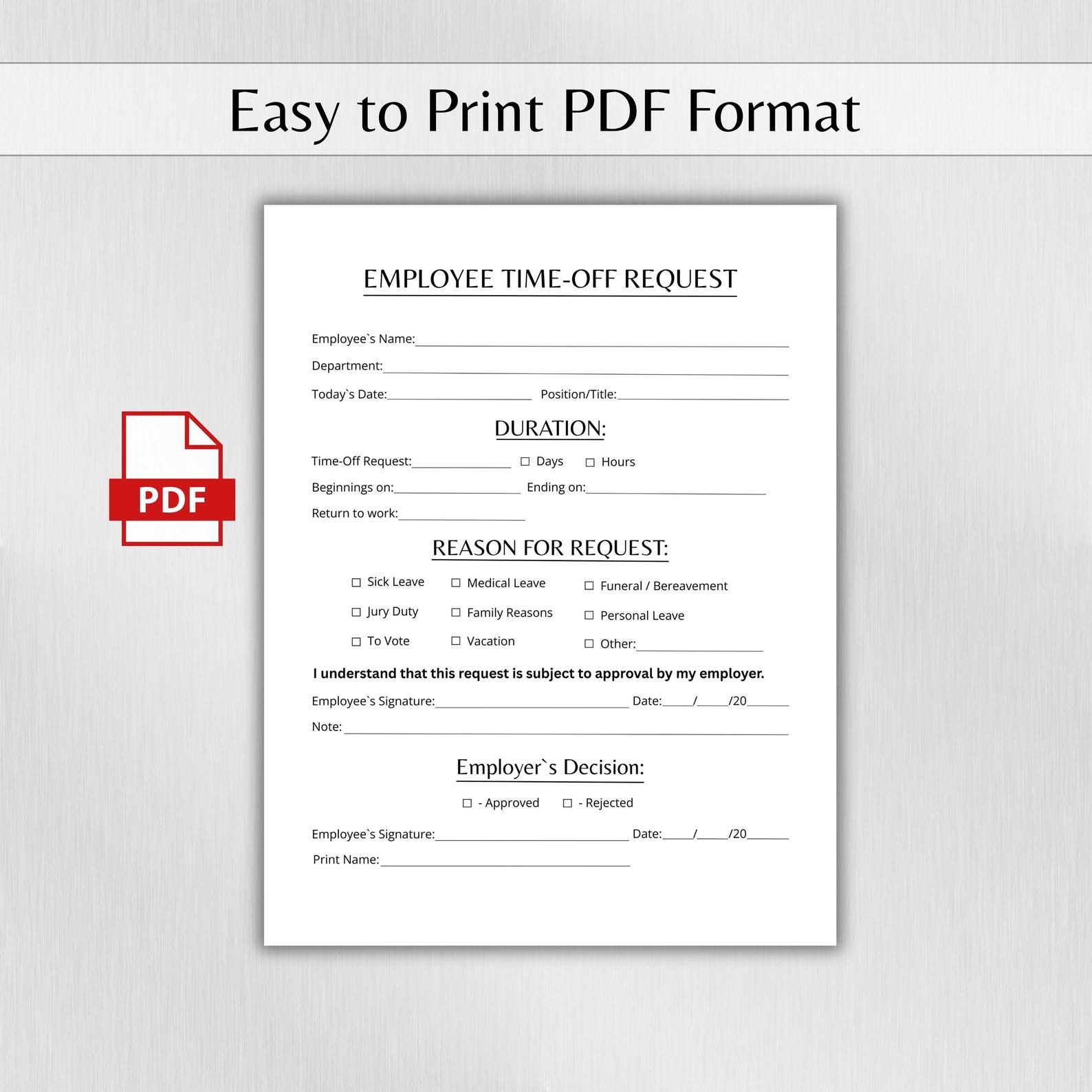 Employee Time-off Request Template. Editable Vacation Request Form ...