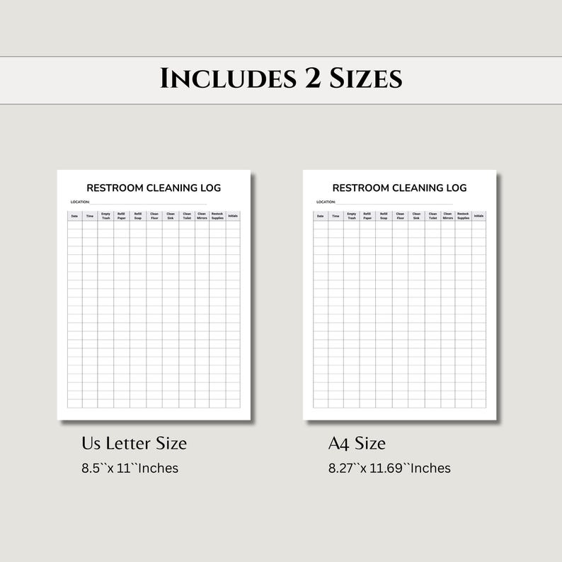 Restroom Use Log Restroom Cleaning Log Sheet | Bathroom Cleaning Checklist | Editable ...