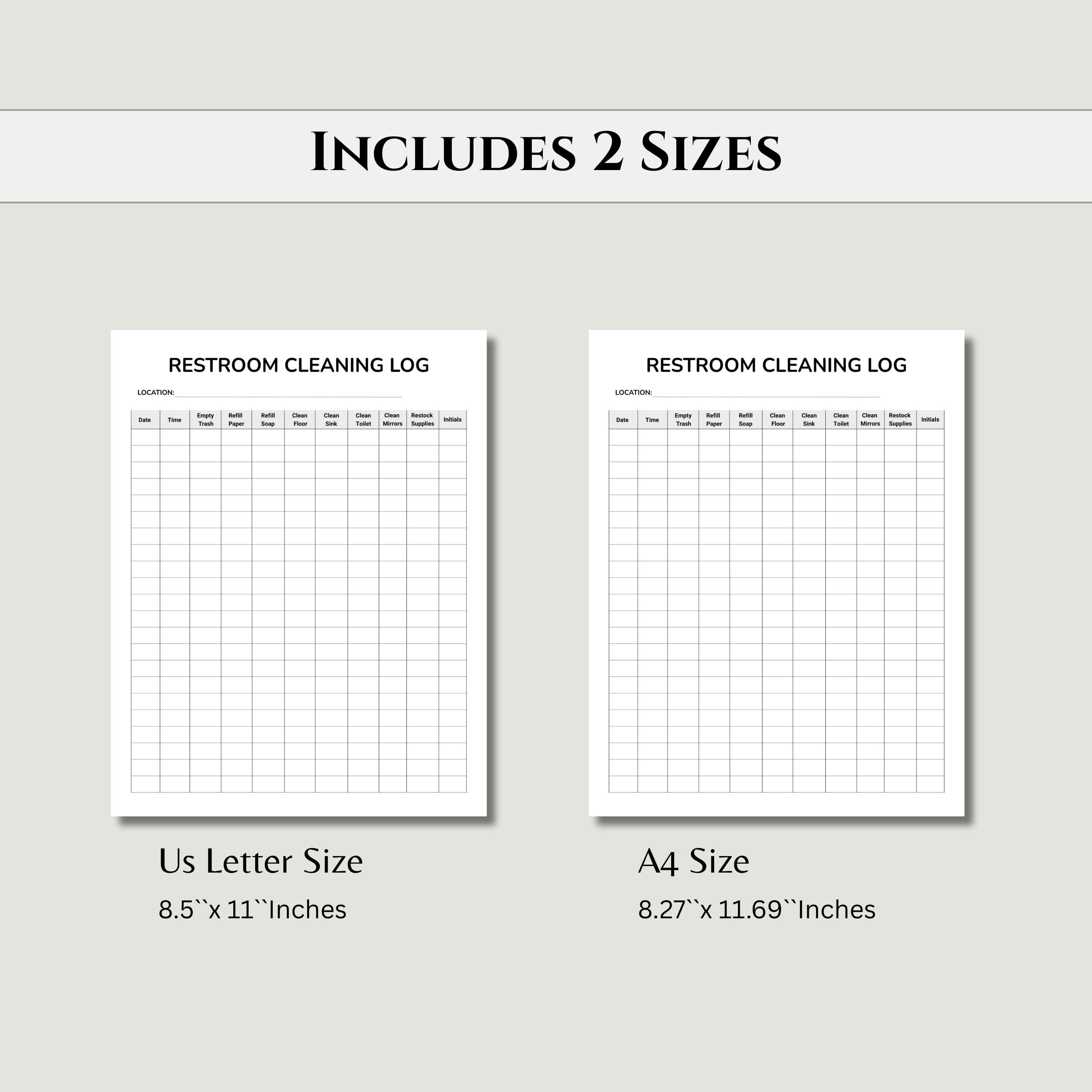 Restroom Cleaning Log Sheet | Bathroom Cleaning Checklist | Editable ...