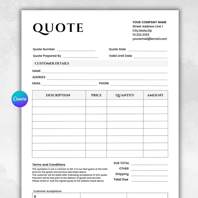 Editable Quote Template Canva | Business Quote Form | Service Quote ...