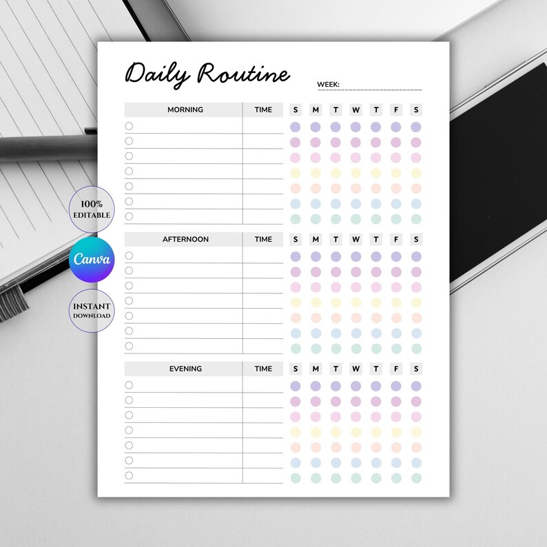 Daily Routine Planner Printable | Morning Afternoon Evening Schedule ...