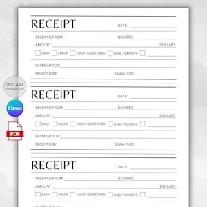 Editable Receipt Template, Customer Receipt, Rent Receipt , Minimalist Receipt, Digital Receipt, Business Receipt, Receipt, PDF/CANVA