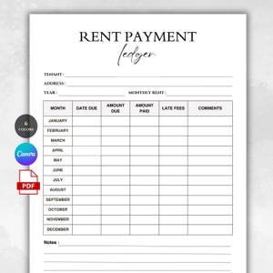 Rent Payment Ledger Printable | Monthly Rent Tracker | Landlord Rental Income Log | Tenant Rent Record | Property Management Spreadsheet