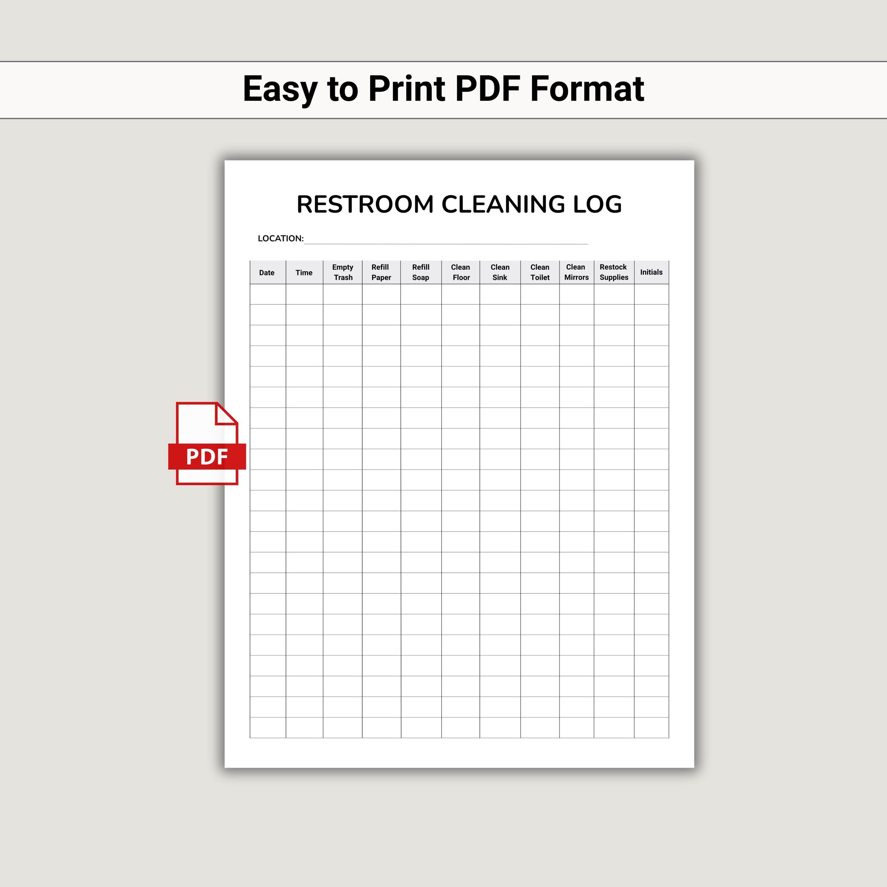 Restroom Cleaning Log Sheet | Bathroom Cleaning Checklist | Editable ...