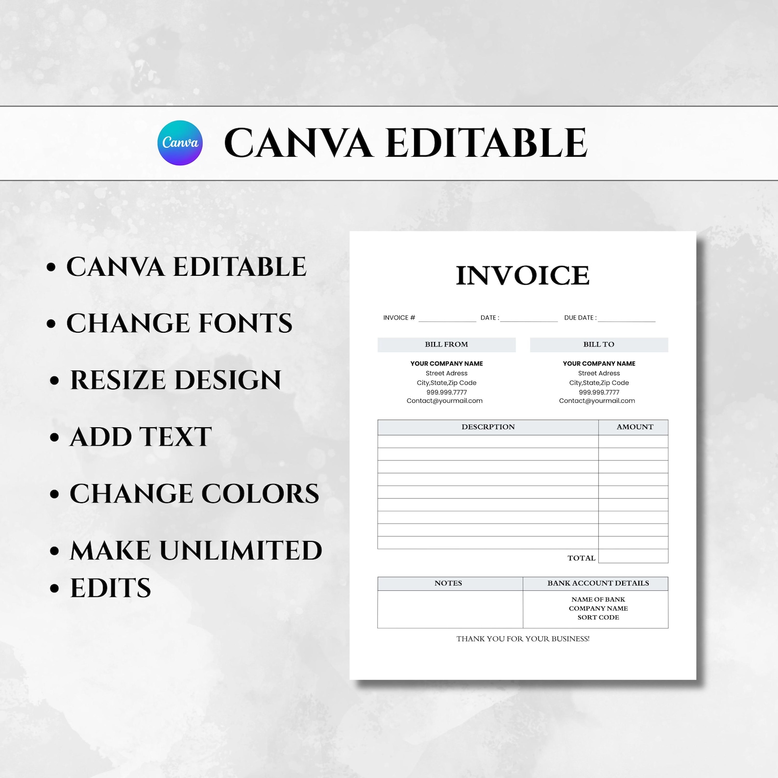 Editable Canva Invoice Template for Small Business Owners ...