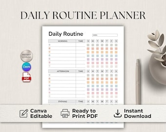 Daily Routine Tracker Printable, Pastel Weekly Habit Tracker Template, Daily Schedule Planner PDF, Aesthetic Routine Chart, Canva Template