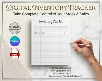 Editable Inventory Tracker Template, Printable Stock Log Sheet, Small Business Inventory Log, Canva Stock Control Sheet, Instant Download