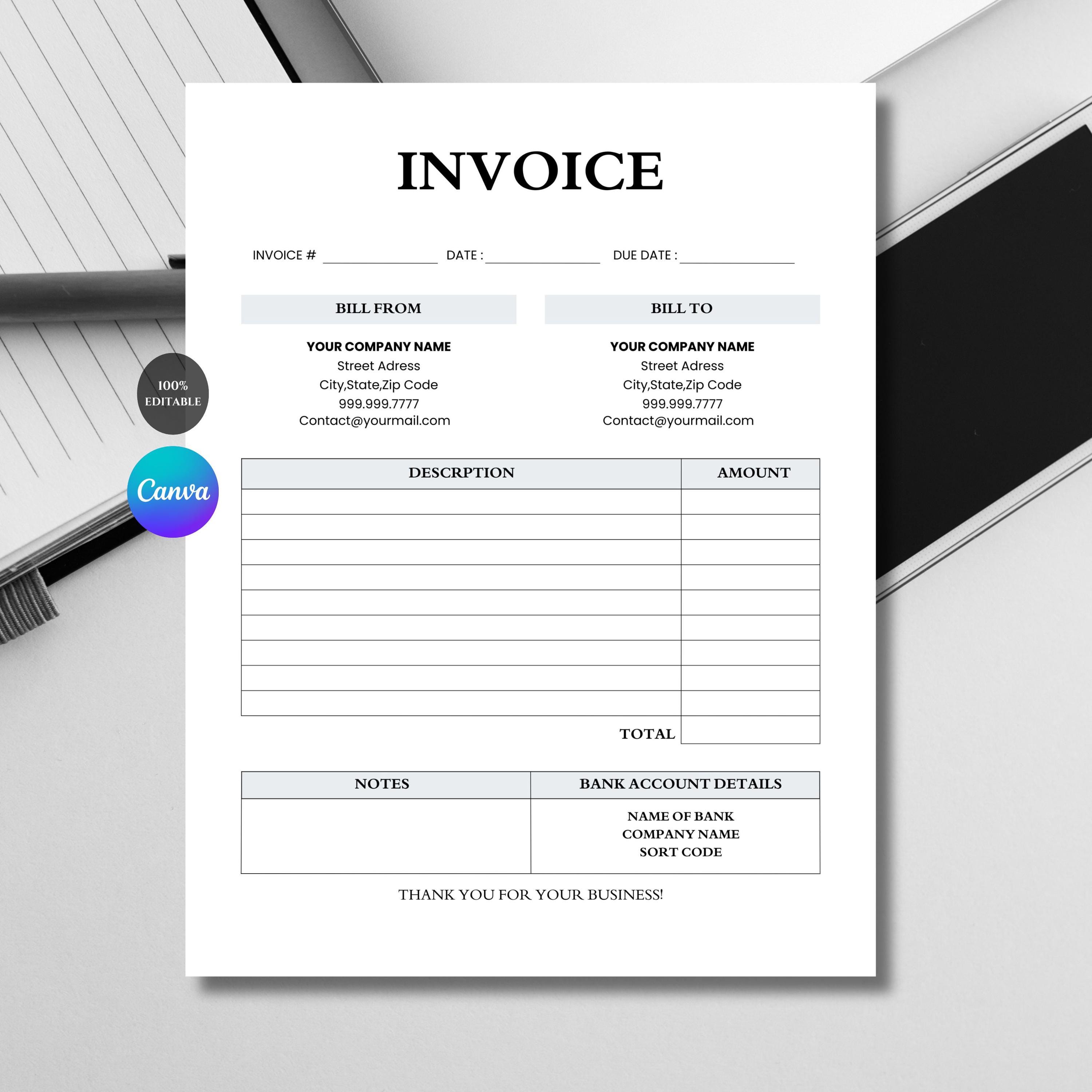 Editable Canva Invoice Template for Small Business Owners ...