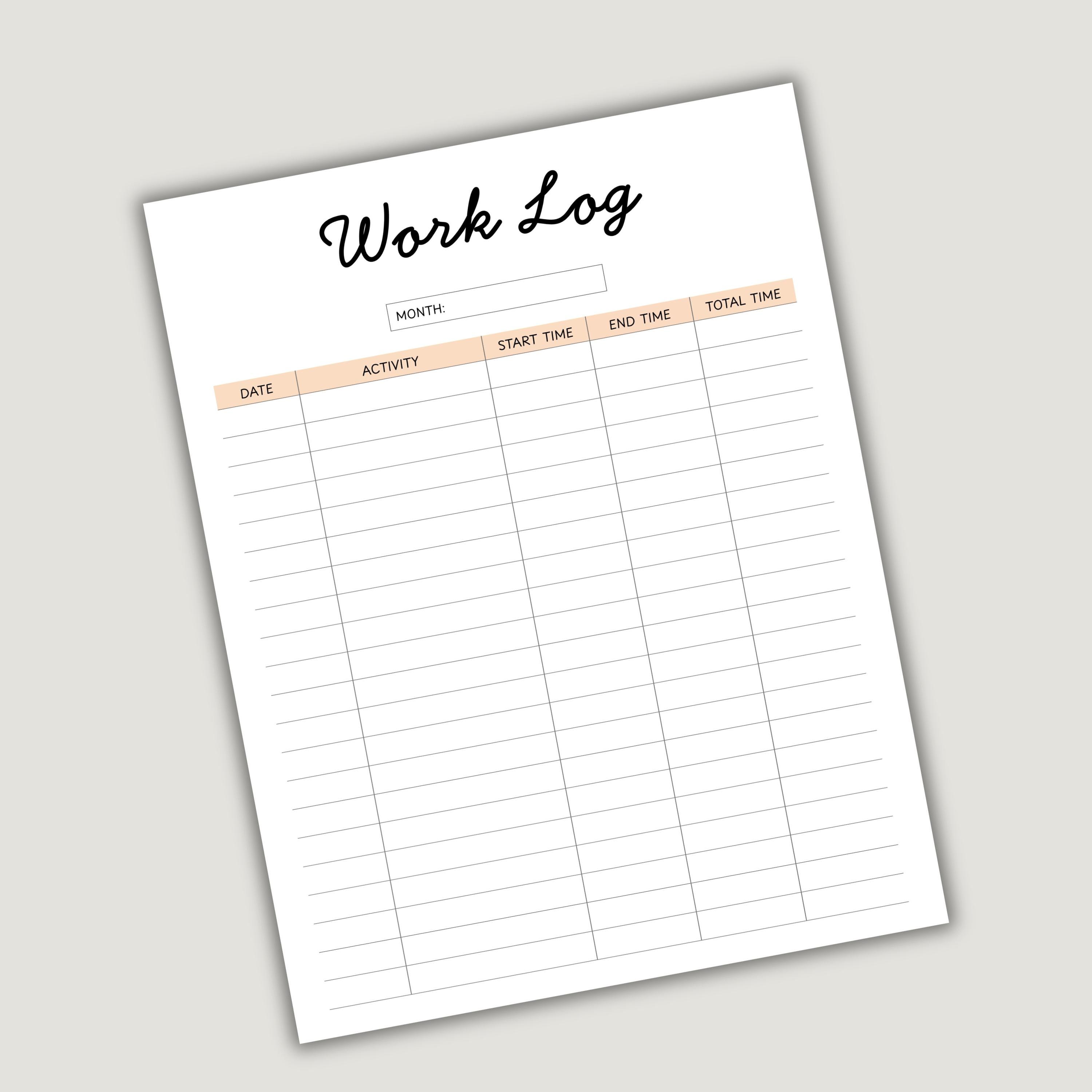 Personal Work Check Log Examples Work Log Template | Employee Daily Work Record Sheet | Job Task Tracker ...