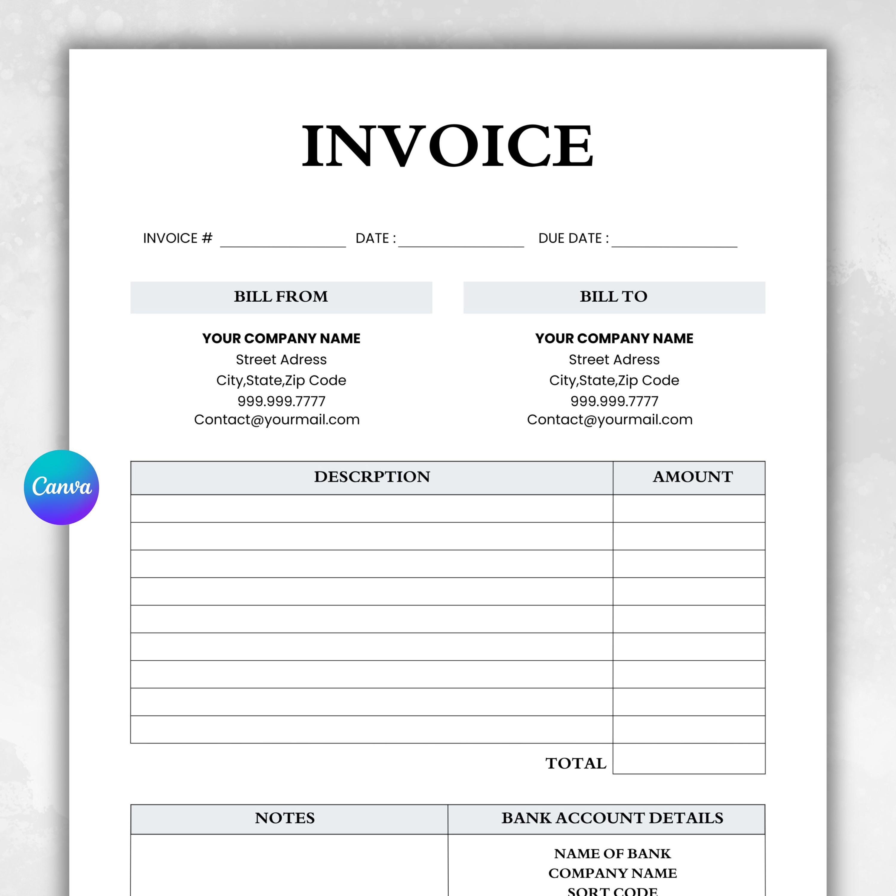Editable Canva Invoice Template for Small Business Owners ...