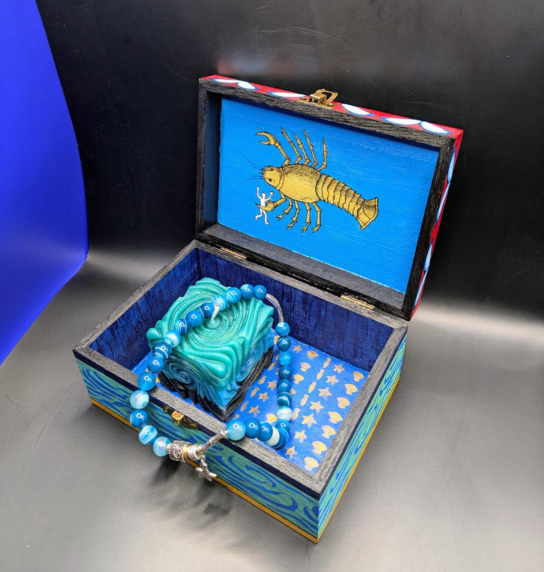 Ocean Wrapped Box Hand-painted Gothic Ocean Witch Gift Box – Blue Lace Agate Double-wrap ...