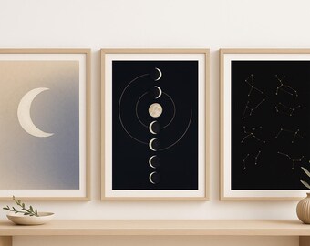 Mystical Moon Print Set: Celestial Phases, Constellations, Boho Decor (Digital Download)
