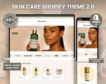 Skincare Shopify 2.0 Theme, Clean Aesthetic White & Beige Dermatology Landing Page Minimalist Design Beauty Brand Ecommerce Website Template
