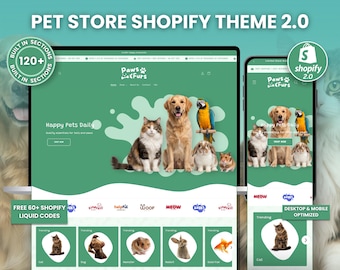 Pet Store Shopify 2.0 Theme, Dog Cat Food Accessories Landing Page, Animal Supplies Ecommerce Website Template, Grooming & Veterinary Shop