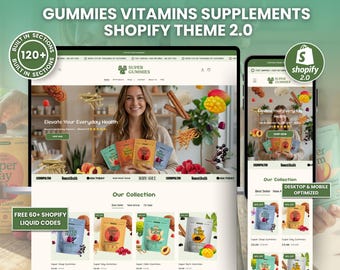 Gummies Supplement Shopify 2.0 Theme, Landing Page Minimalist Design, Health & Wellness Brand Ecommerce Website Template, Multivitamin Store