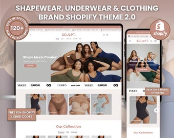Shapewear, Underwear & Lingerie Shopify 2.0 Theme, Apparel Landing Page, Clothing Brand Ecommerce Website Template, Fashion Boutique Store